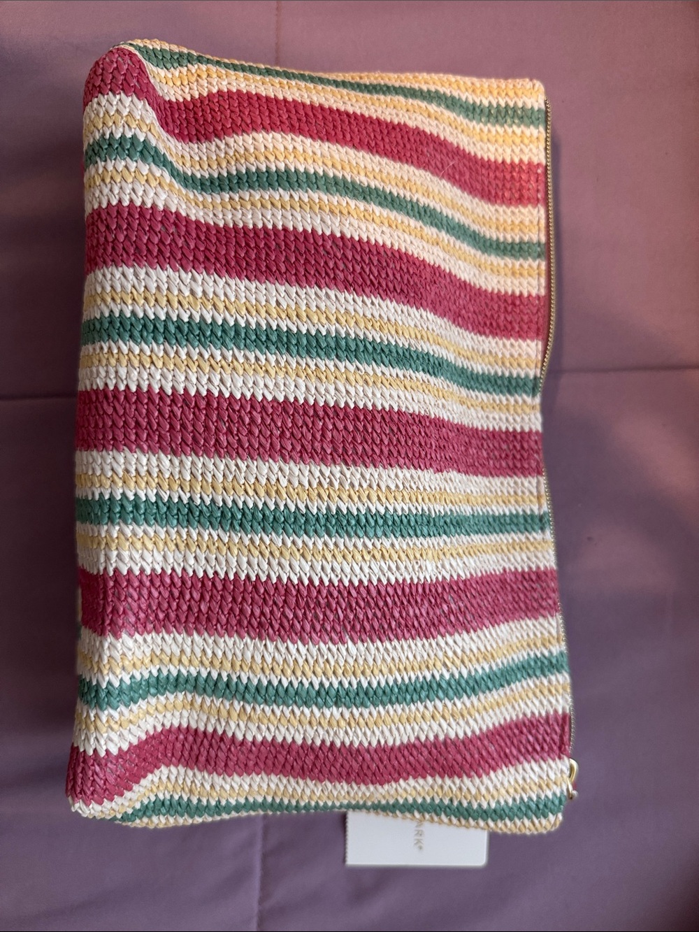 Primark Striped Woven Clutch in Pink, Green & Cream makeup case